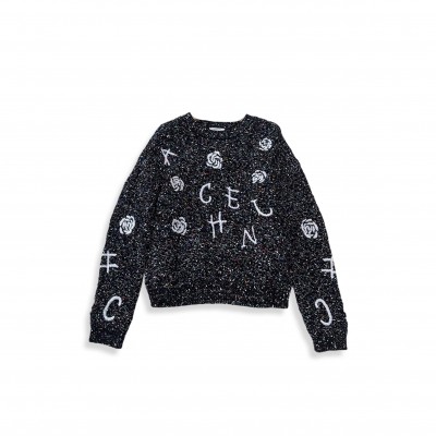 CHANEL CREW NECK EMBROIDERED KNIT SWEATER P76894 